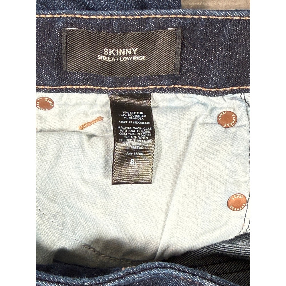 Express Stella Skinny Low Rise Jeans Dark Wash Denim Blue Womens Size 8L Long - Picture 4 of 8